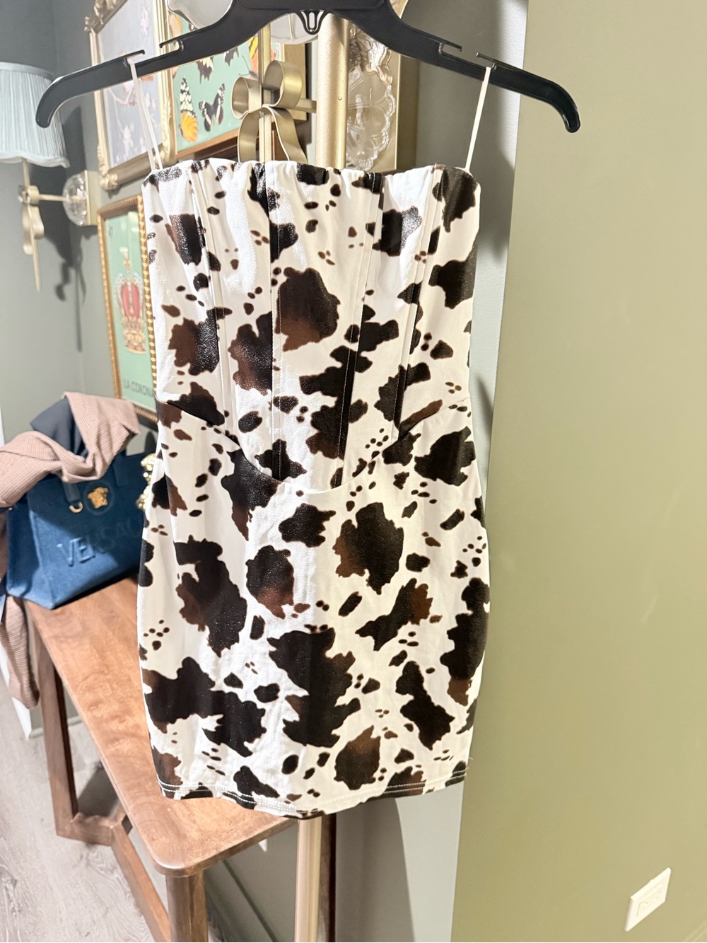 Windsor White & Brown Cow-Print Strapless Mini Dress